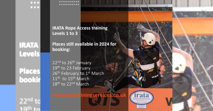 Last places available for IRATA Rope Access Levels 1 to 3